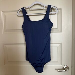 Lands’ End Navy Blue scoop neck One-Piece Swimsuit full coverage built in bra